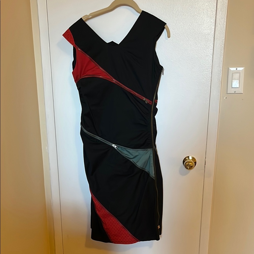 Stylish Black and Red Dress with Zipper Accents